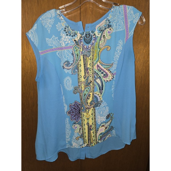 New York & Company Tops - New York & Company Blouse Women's Medium Bluegreen Sleeveless Paisley Front!